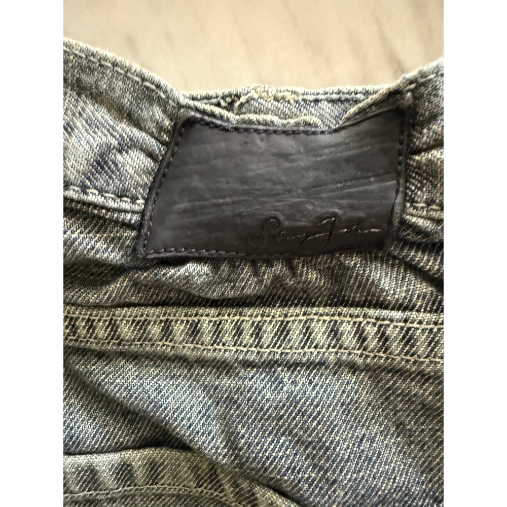 Sean John Vintage Baggy Jeans Gray Blue Tan Contrast Panel Star Patch Mens 36 - Picture 9 of 11